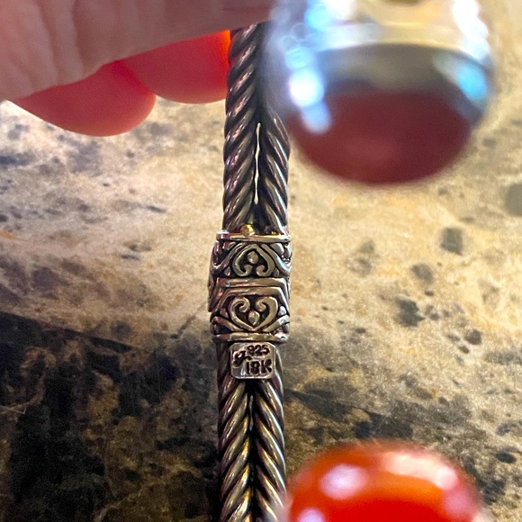 Samuel B. Sterling Silver 18K Gold with Coral Gemstones Hinged Cuff Bracelet - Picture 7 of 9